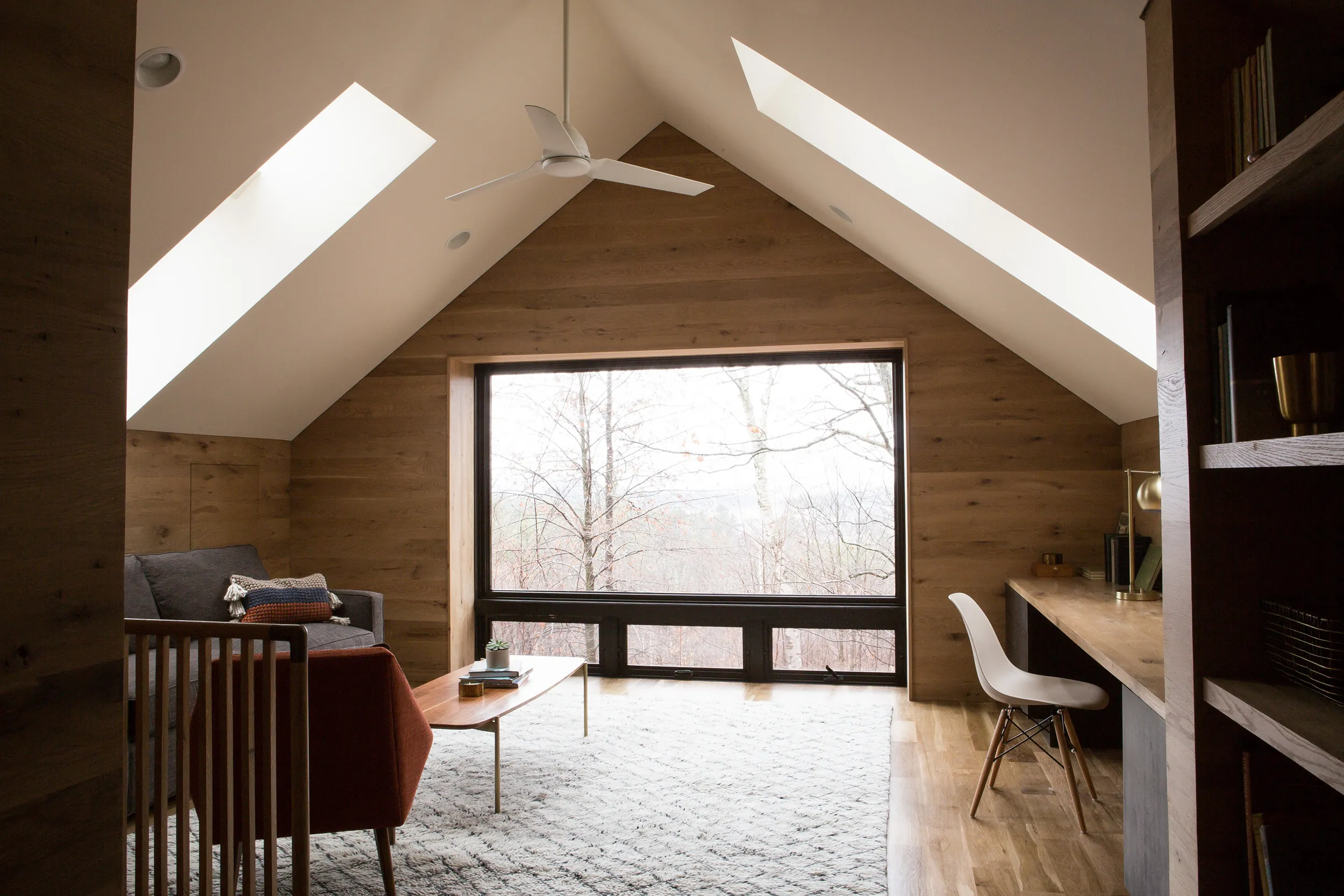 Morgan Architecture berkshire study modern cozy room with a view oak wood paneling