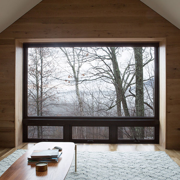 Morgan Architecture berkshire study modern picture window treetop view wood paneling